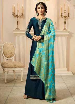 Blue embroidered georgette salwar with dupatta 1