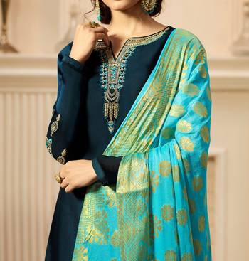 Blue embroidered georgette salwar with dupatta 2