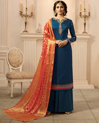 Blue embroidered georgette salwar with dupatta 1