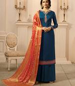 Blue embroidered georgette salwar with dupatta