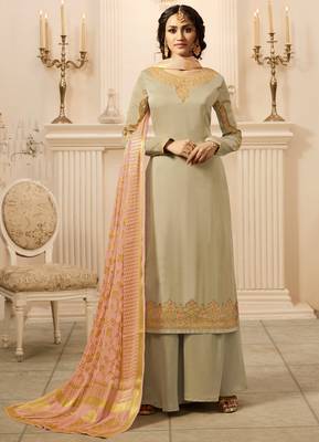 Grey embroidered georgette salwar with dupatta 1