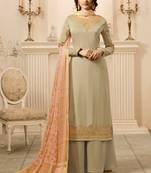 Grey embroidered georgette salwar with dupatta