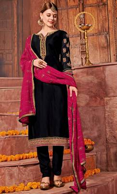 Black embroidered georgette salwar with dupatta 1