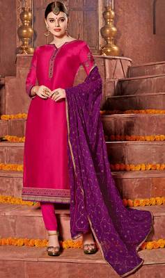 Pink embroidered georgette salwar with dupatta 1