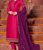 Pink embroidered georgette salwar with dupatta