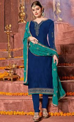 Blue embroidered georgette salwar with dupatta 1