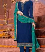 Blue embroidered georgette salwar with dupatta