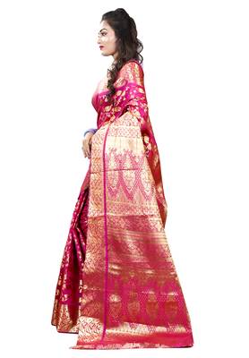 Pink woven silk blend saree with blouse 2