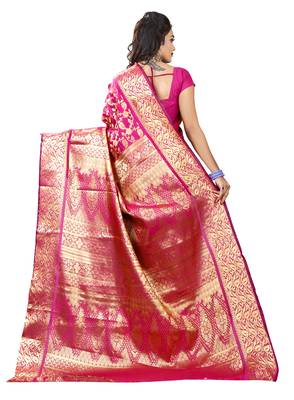 Pink woven silk blend saree with blouse 3