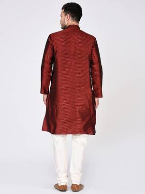 Red Plain Silk Blend Kurta Pajama 5