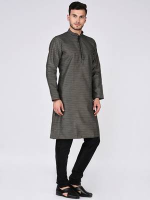 Black Plain Silk Blend Kurta Pajama 5