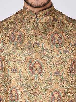 Gold Woven Silk Blend Kurta Pajama 5