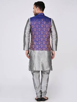 Grey Woven Silk Blend Kurta Pajama 5