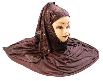 Coffee Embroidered Cotton Hijab 1