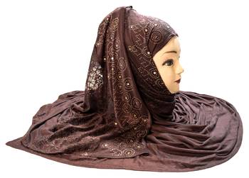 Coffee Embroidered Cotton Hijab 2