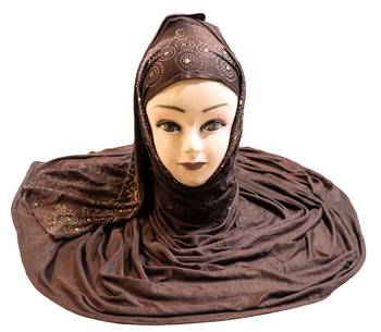 Coffee Embroidered Cotton Hijab 3