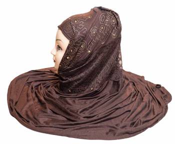 Coffee Embroidered Cotton Hijab 4