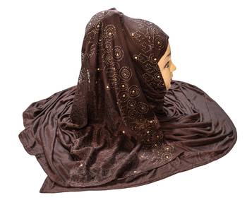 Coffee Embroidered Cotton Hijab 5