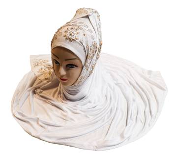 White Embroidered Cotton Hijab 3