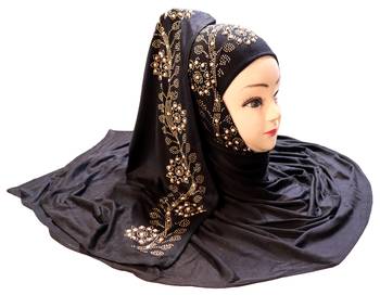 Black Embroidered Cotton Hijab 1