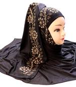 Black Embroidered Cotton Hijab