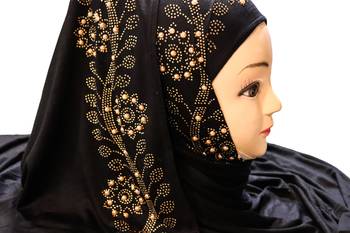Black Embroidered Cotton Hijab 2