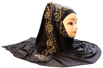 Black Embroidered Cotton Hijab 3