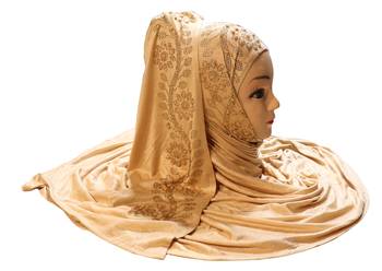 Beige Embroidered Cotton Hijab 1