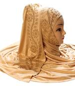 Beige Embroidered Cotton Hijab