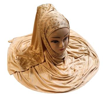 Beige Embroidered Cotton Hijab 2