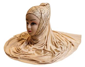 Beige Embroidered Cotton Hijab 3