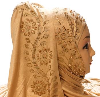 Beige Embroidered Cotton Hijab 4