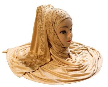 Beige Embroidered Cotton Hijab 5