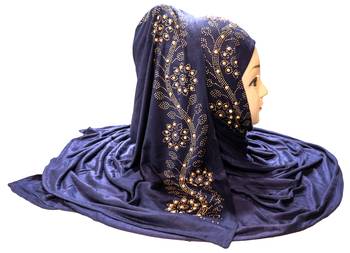 Dark-Blue Embroidered Cotton Hijab 1