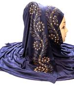 Dark-Blue Embroidered Cotton Hijab