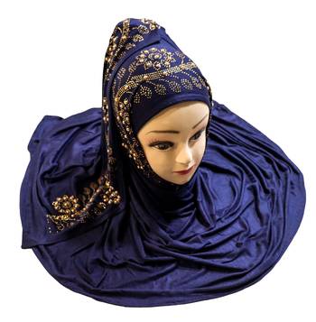 Dark-Blue Embroidered Cotton Hijab 2