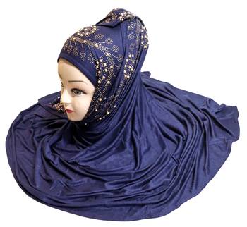 Dark-Blue Embroidered Cotton Hijab 3