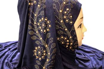 Dark-Blue Embroidered Cotton Hijab 4