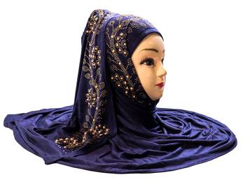 Dark-Blue Embroidered Cotton Hijab 5