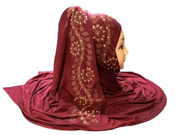 Maroon Embroidered Cotton Hijab 1