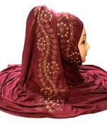 Maroon Embroidered Cotton Hijab