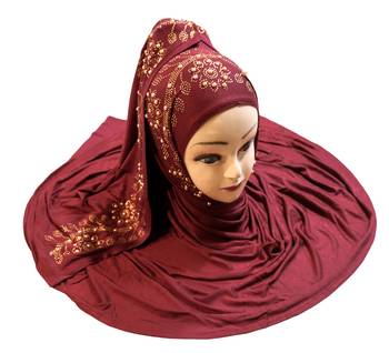 Maroon Embroidered Cotton Hijab 2