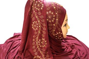 Maroon Embroidered Cotton Hijab 5