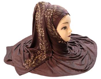 Coffee Embroidered Cotton Hijab 1