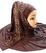 Coffee Embroidered Cotton Hijab