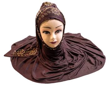 Coffee Embroidered Cotton Hijab 3