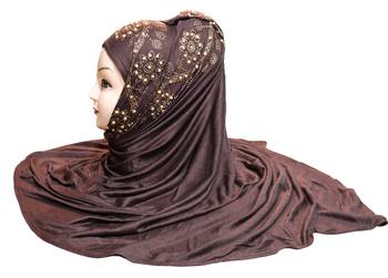 Coffee Embroidered Cotton Hijab 4