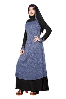 Black Embroidered Lycra Burka 2