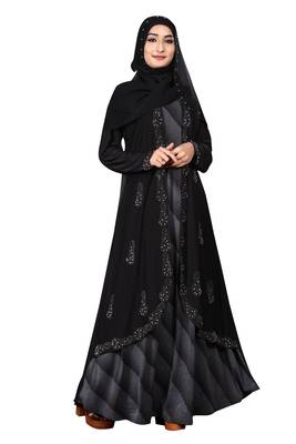 Black Embroidered Lycra Burka 3