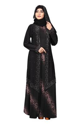 Light Violet Embroidered Lycra Burka 1